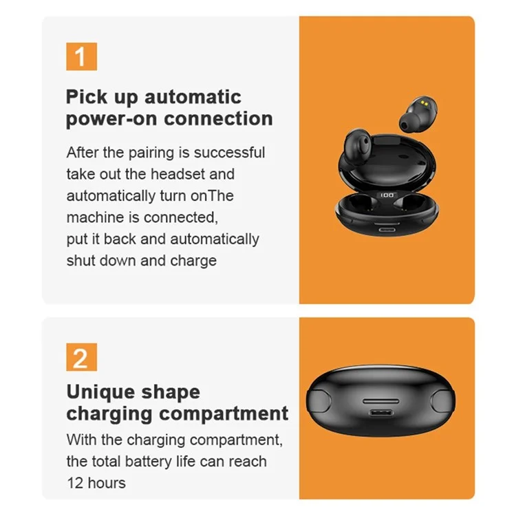 JUNSUNMAY JSM-T5 TWS Bluetooth-compatible 5.0 In-Ear Noise-Cancelling Headset Wireless Earphones Stereo Earbuds Waterproof Sports Headphones with Power Display Charging Box - Black