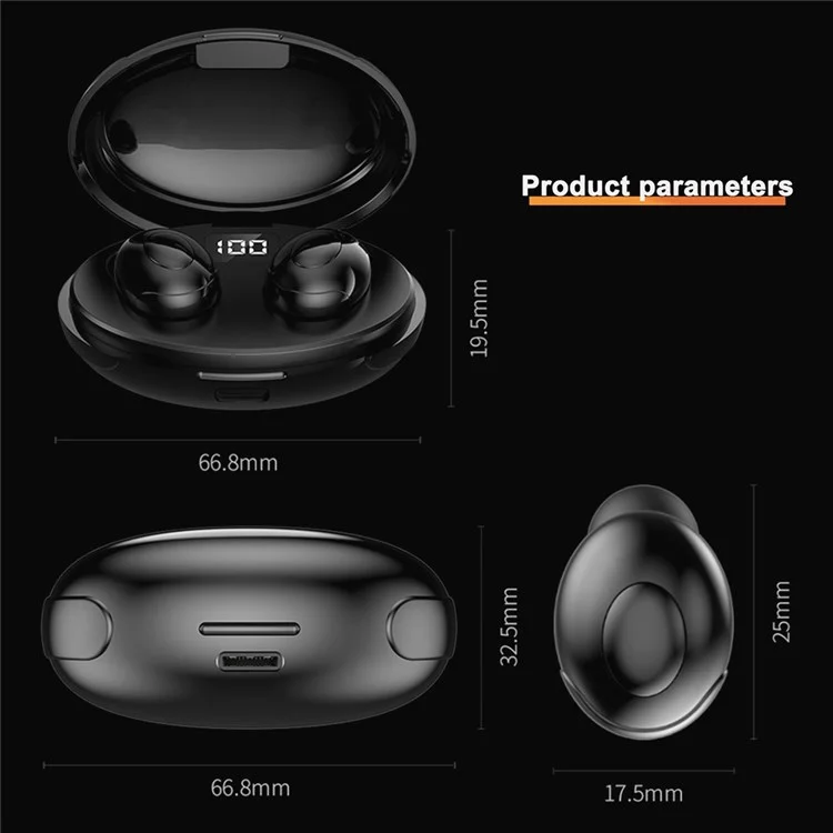 JUNSUNMAY JSM-T5 TWS Bluetooth-compatible 5.0 In-Ear Noise-Cancelling Headset Wireless Earphones Stereo Earbuds Waterproof Sports Headphones with Power Display Charging Box - Black