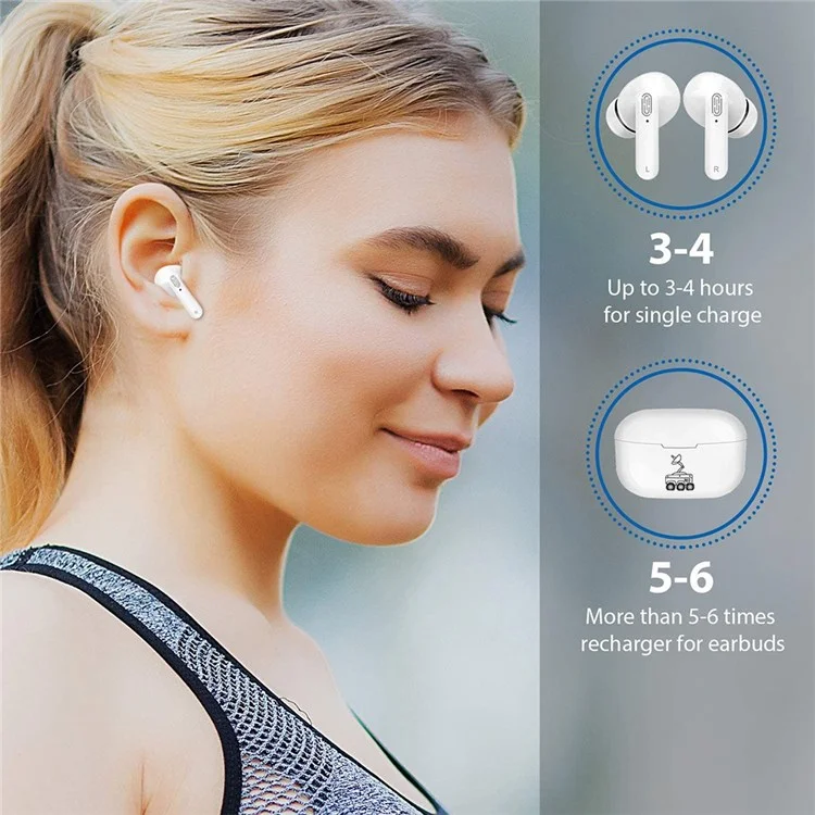 JUNSUNMAY Y113 TWS Earbuds Bluetooth-compatible 5.1 Noise Cancelling Headset In-Ear Stereo Mini Wireless Headphones Water Resistant Earphones - White