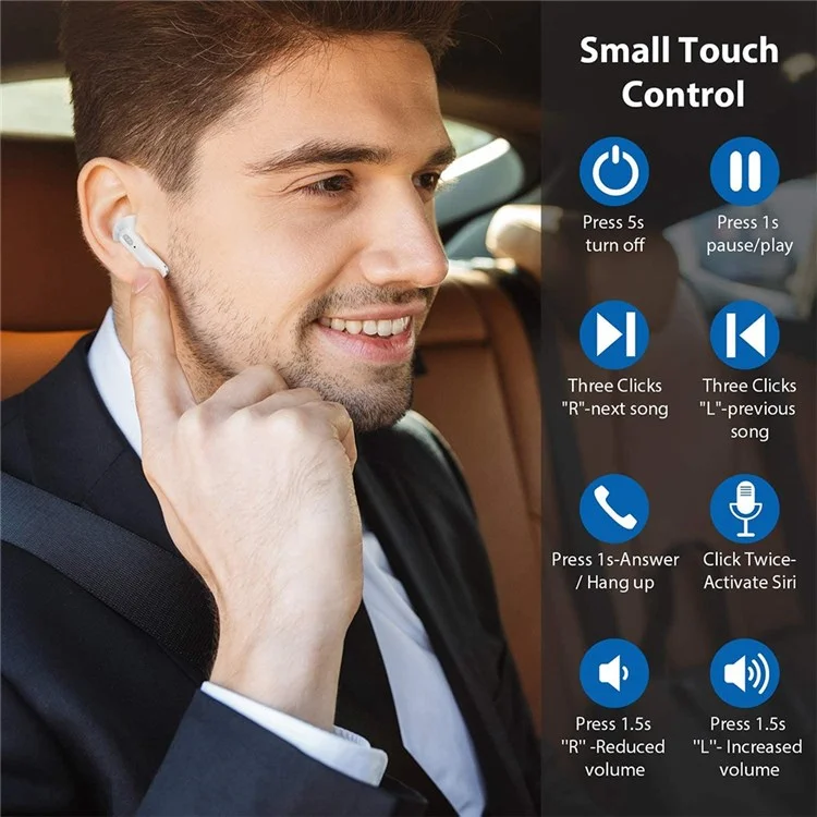JUNSUNMAY Y113 TWS Earbuds Bluetooth-compatible 5.1 Noise Cancelling Headset In-Ear Stereo Mini Wireless Headphones Water Resistant Earphones - White