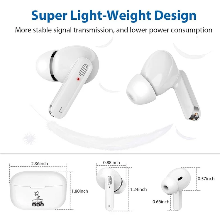 JUNSUNMAY Y113 TWS Earbuds Bluetooth-compatible 5.1 Noise Cancelling Headset In-Ear Stereo Mini Wireless Headphones Water Resistant Earphones - White