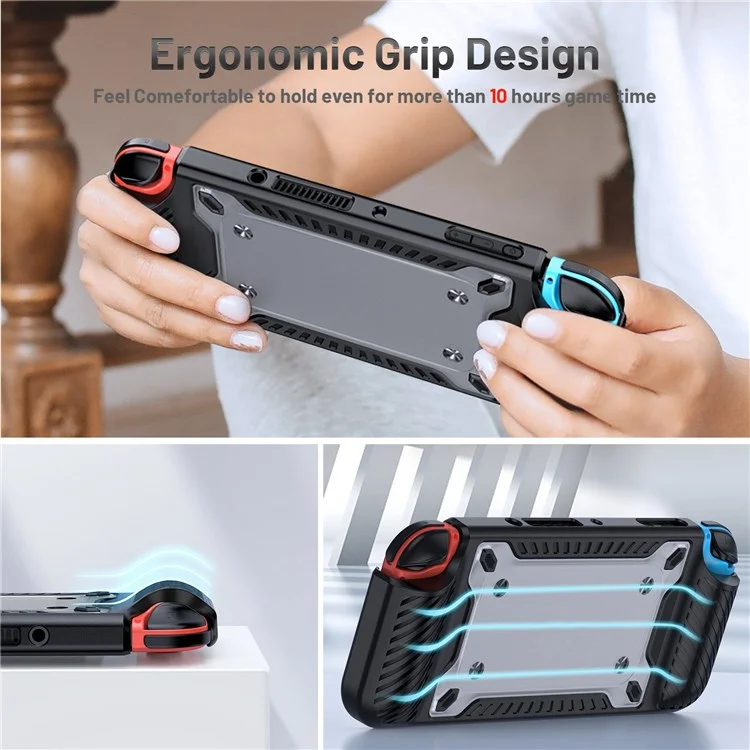 Shockproof Case Anti-Drop Cover for Nintendo Switch OLED Game Console Ergonomic Grip Protective Case (Type A) - Black