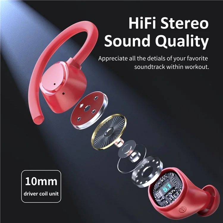 Écouteurs sans fil I21 TWS In-Ear Bluetooth Casque IPX5 Résistant à l'eau Crochet d'oreille Sport - Rouge