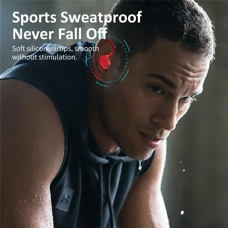 Écouteurs sans fil I21 TWS In-Ear Bluetooth Casque IPX5 Résistant à l'eau Crochet d'oreille Sport - Rouge