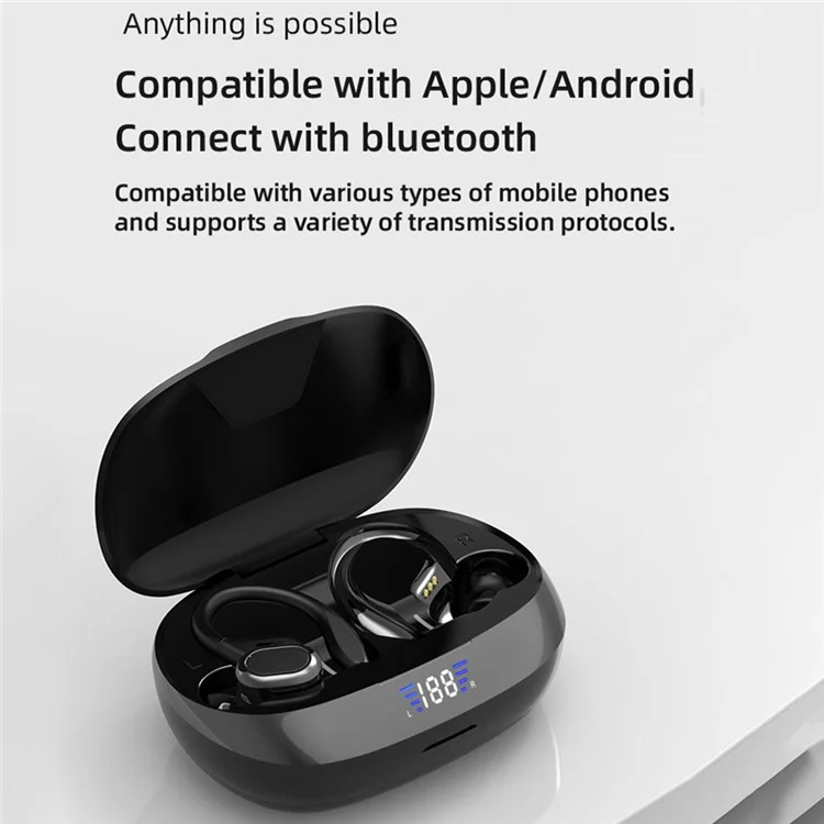 VV2S Wireless Digital Display HiFi Music Calling Ear Hook Headset Bluetooth-compatible 5.1 Earphone Power Bank Function