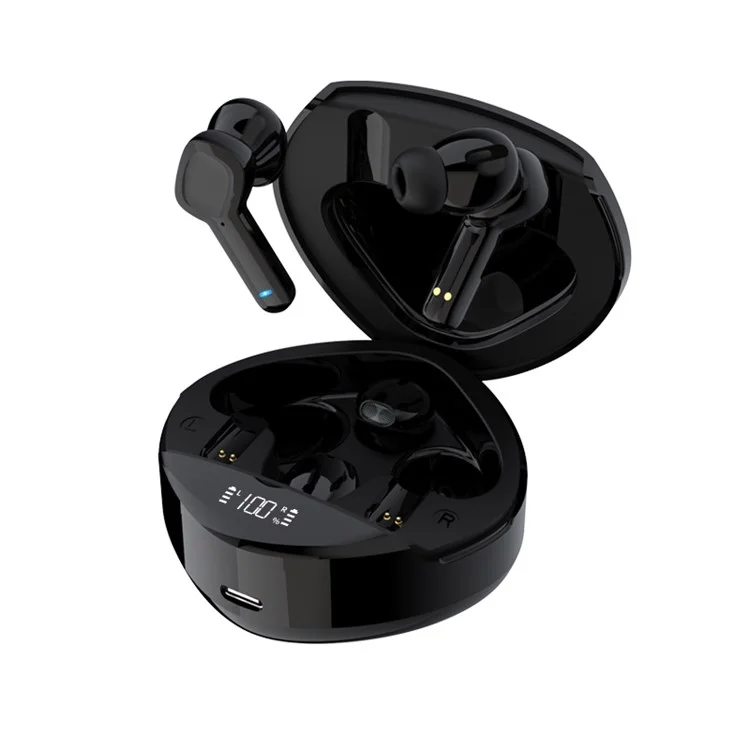 VV8 TWS Bluetooth 5.3 Wireless Earphone Stereo Sound Noise Reduction Low Delay Sports Headset with Charging Case - Schwarz