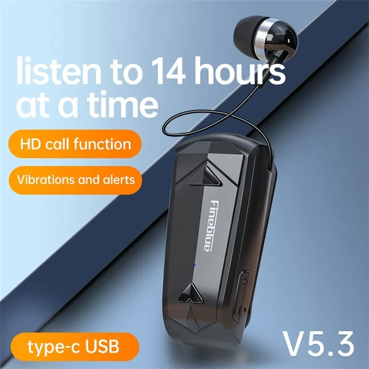 FINEBLUE F520 Lavalier Business Bluetooth Гарнитура Одна кнопка Retraction Anti-lost Воротник Зажим на HD Call Single Ear Earphone - Черный