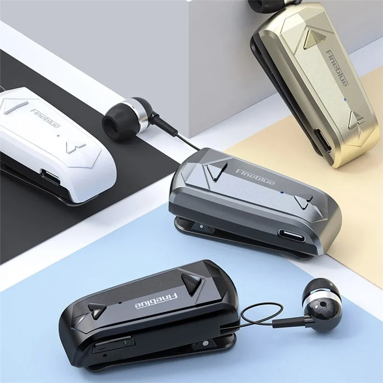 FINEBLUE F520 Lavalier Business Bluetooth Гарнитура Одна кнопка Retraction Anti-lost Воротник Зажим на HD Call Single Ear Earphone - Черный