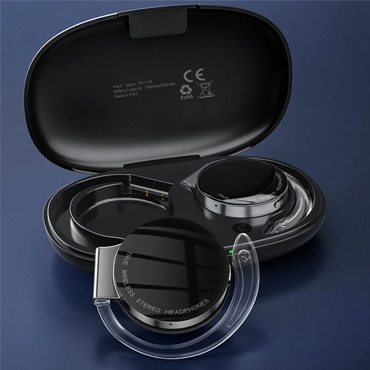 TWS-F2 Wireless Bluetooth-compatible 5.2 Wireless Earphone Stereo Sound Noise Reduction Low Delay Sports Running Headset with Charging Case - Black