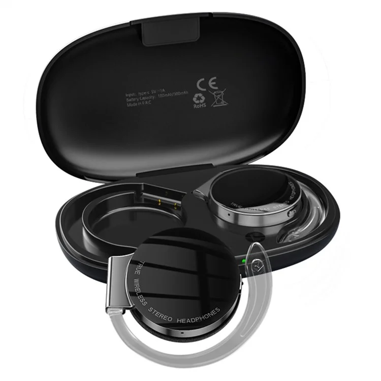 TWS-F2 Wireless Bluetooth-compatible 5.2 Wireless Earphone Stereo Sound Noise Reduction Low Delay Sports Running Headset with Charging Case - Black