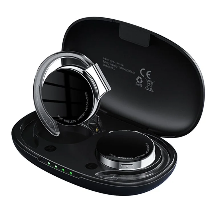 TWS-F2 Wireless Bluetooth-compatible 5.2 Wireless Earphone Stereo Sound Noise Reduction Low Delay Sports Running Headset with Charging Case - Black