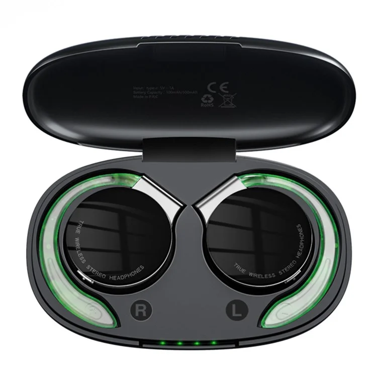 TWS-F2 Wireless Bluetooth-compatible 5.2 Wireless Earphone Stereo Sound Noise Reduction Low Delay Sports Running Headset with Charging Case - Black