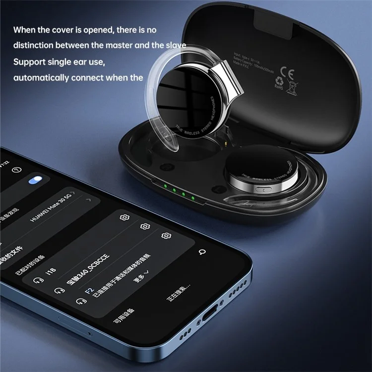 TWS-F2 Wireless Bluetooth-compatible 5.2 Wireless Earphone Stereo Sound Noise Reduction Low Delay Sports Running Headset with Charging Case - Black