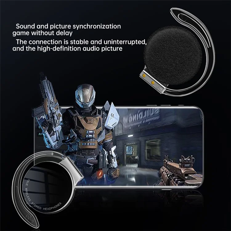 TWS-F2 Wireless Bluetooth-compatible 5.2 Wireless Earphone Stereo Sound Noise Reduction Low Delay Sports Running Headset with Charging Case - Black