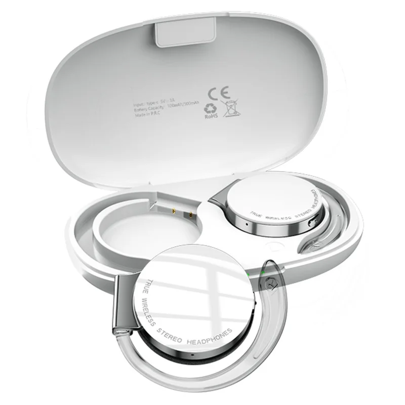 TWS-F2 Wireless Bluetooth-compatible 5.2 Wireless Earphone Stereo Sound Noise Reduction Low Delay Sports Running Headset with Charging Case - White