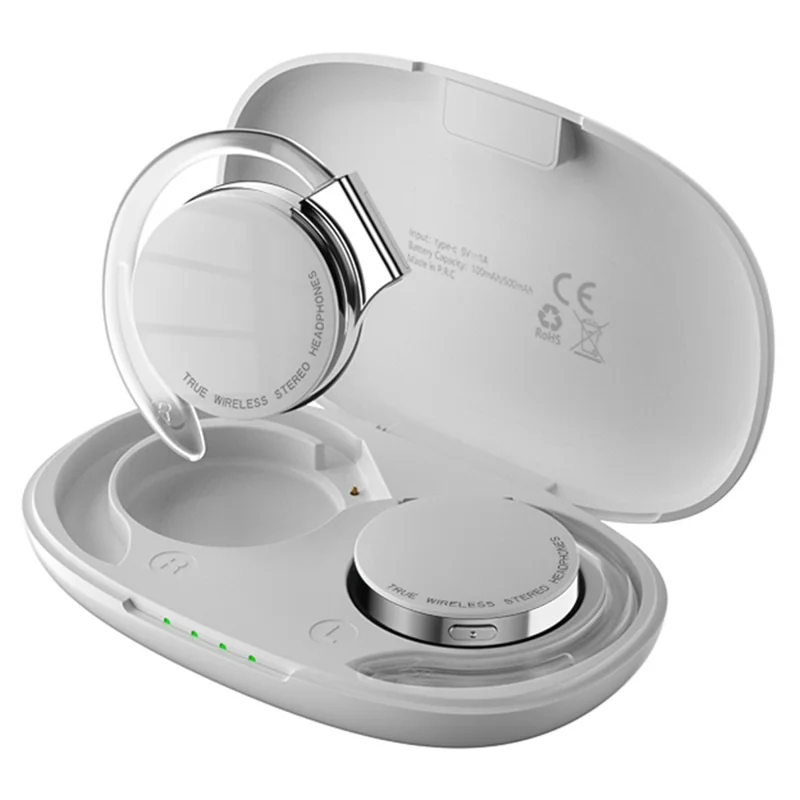 TWS-F2 Wireless Bluetooth-compatible 5.2 Wireless Earphone Stereo Sound Noise Reduction Low Delay Sports Running Headset with Charging Case - White