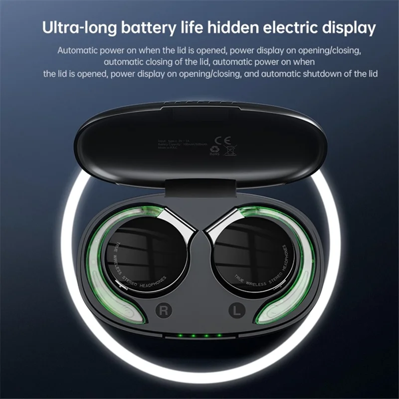 TWS-F2 Wireless Bluetooth-compatible 5.2 Wireless Earphone Stereo Sound Noise Reduction Low Delay Sports Running Headset with Charging Case - White