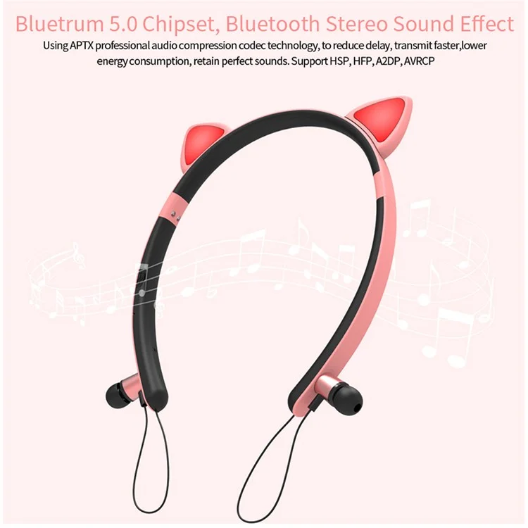 Kid's In-ear Wireless Bluetooth Earphones Cute Magnetic Earbuds Children Neckband Headsets - Pink