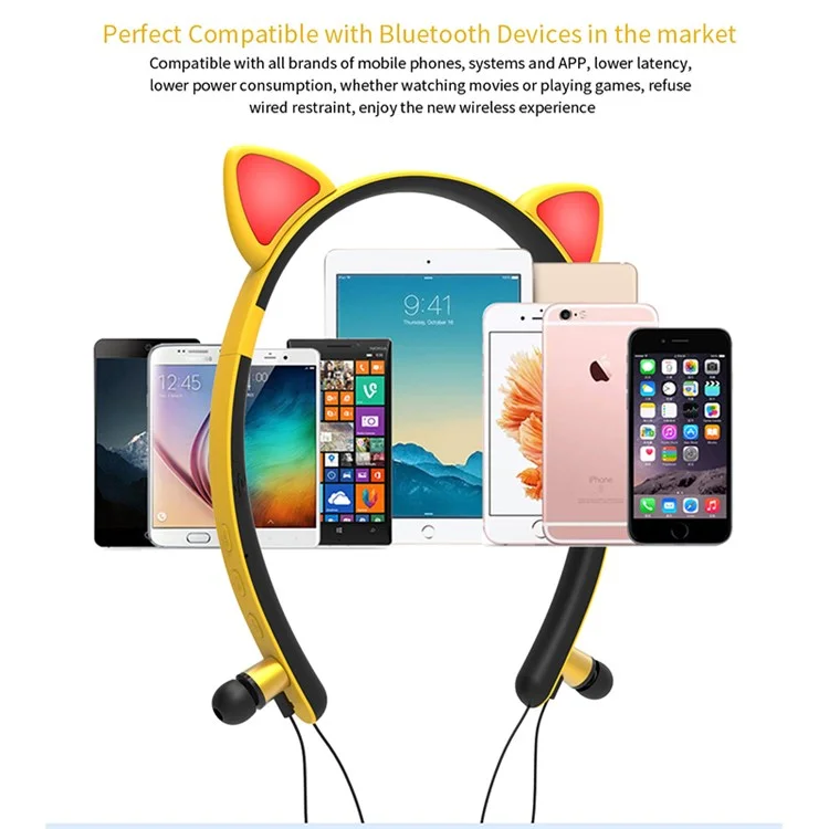 Kid's In-ear Wireless Bluetooth-compatible Earphones Cute Magnetic Earbuds Children Neckband Headsets - Pink