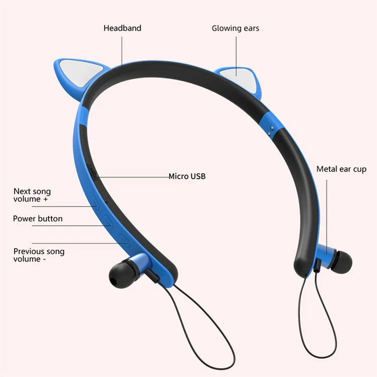 Kid's In-ear Wireless Bluetooth-compatible Earphones Cute Magnetic Earbuds Children Neckband Headsets - Pink