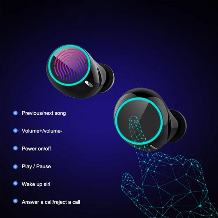 BS03 TWS Earphones Touch Control Design Bluetooth-compatible 5.0 Wireless Sports Headsets with Charging Case - Black