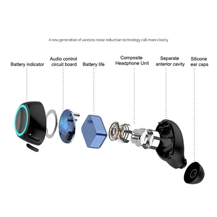 BS03 TWS Earphones Touch Control Design Bluetooth-compatible 5.0 Wireless Sports Headsets with Charging Case - Black