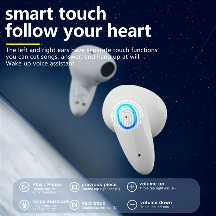 Écouteurs Sans Fil Kolinsky KS55 Binaural TWS Mini Sports Headphone Touch Control Bluetooth 5.1 Casque de Jeu Avec Affichage Numérique - Blanche