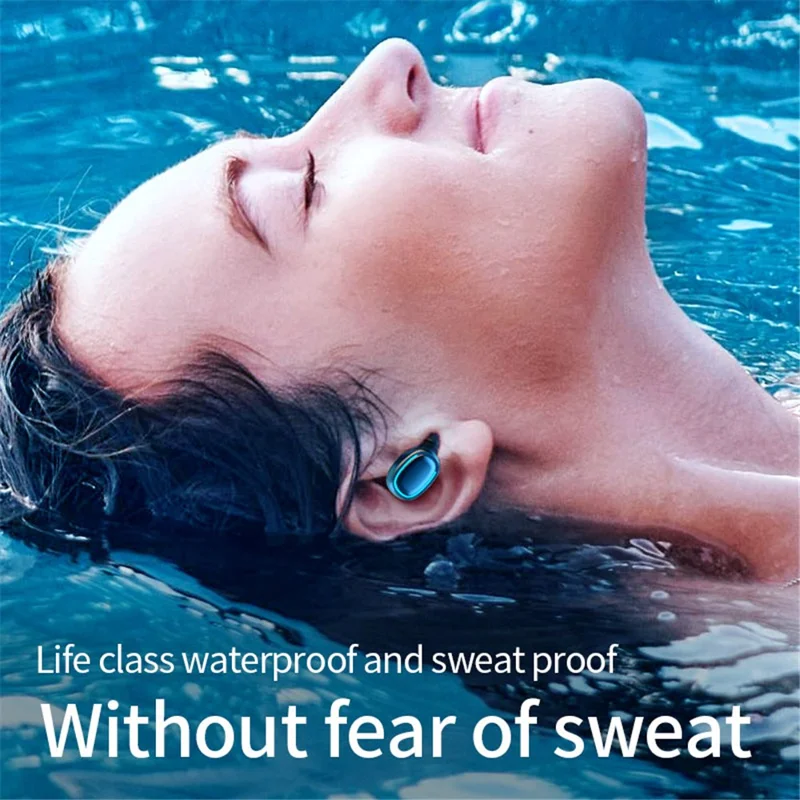 C1 trådløse Bluetooth-ørerør vandtætte sportsheadset med touch-betjening og LED digital display - Blå