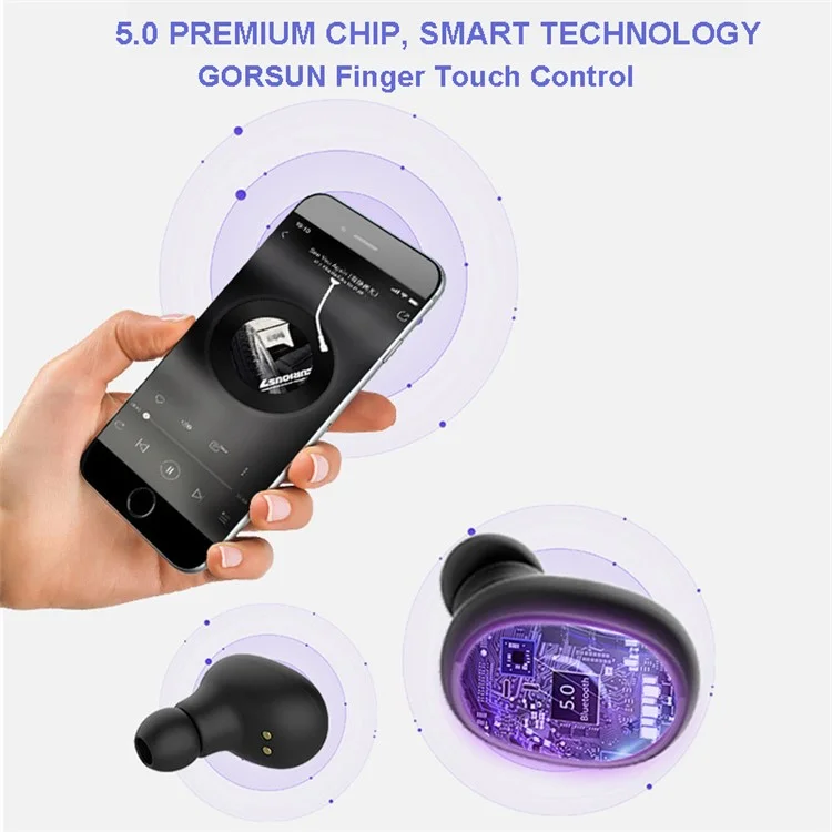 Gorsun V8 TWS BT5.0 Bluetooth Fone de Ouvido Sem Fio Earbuds Sem Fio Toque em Impressão Digital Touch 3D Fone de Ouvido Estéreo