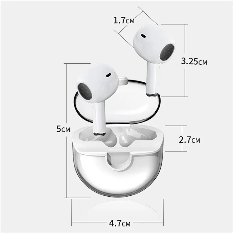 M6 Mini Fones de Ouvido Bluetooth Transparentes HiFi Sound Headphones Touch Control TWS Earphones - Branco