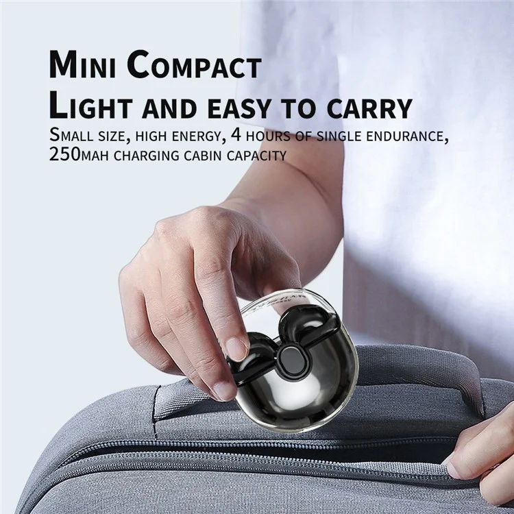 M6 Mini Fones de Ouvido Bluetooth Transparentes HiFi Sound Headphones Touch Control TWS Earphones - Branco