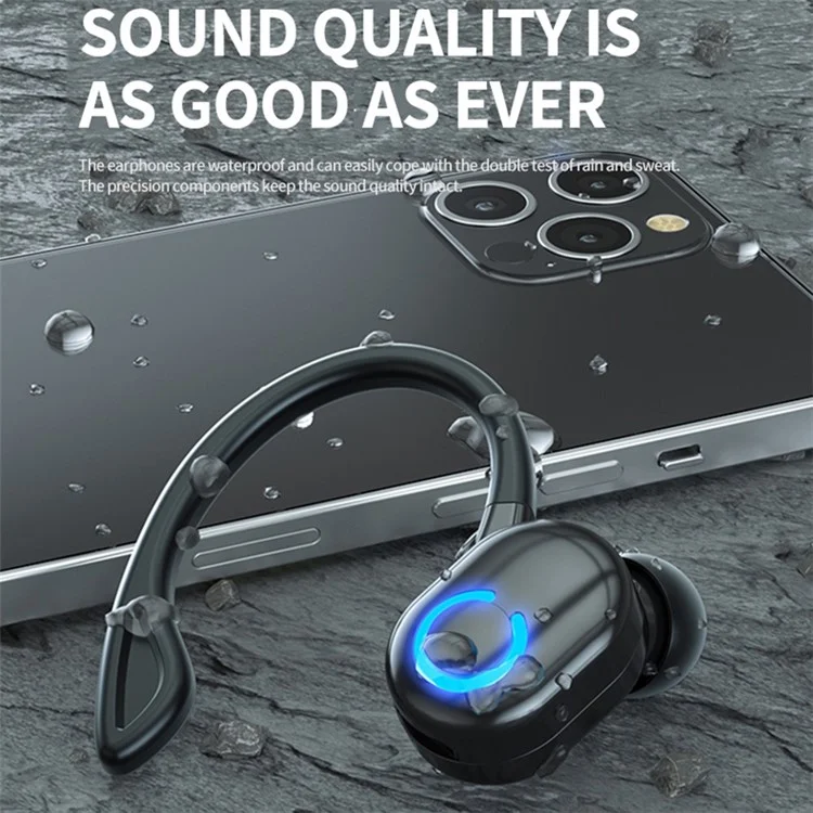 W6 Ear Hook Headset Waterproof TWS Wireless Bluetooth-compatible Sports Earphone with Charging Cable - White