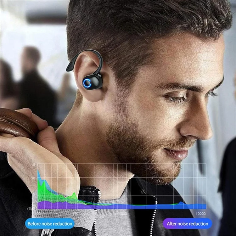 W6 Ear Hook Headset Waterproof TWS Wireless Bluetooth-compatible Sports Earphone with Charging Cable - White