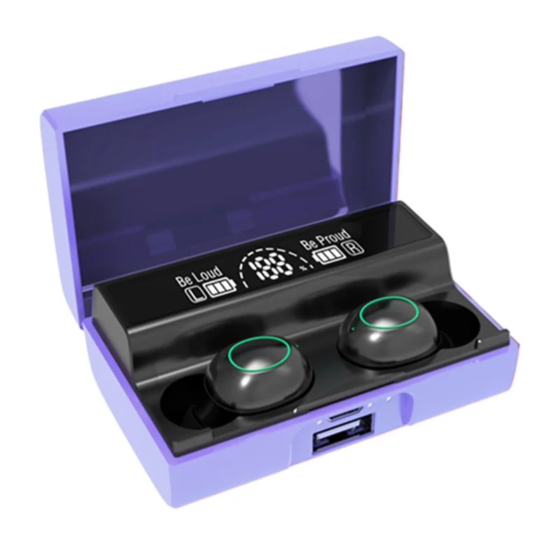 XG01 TWS Wireless Bluetooth-compatible Earphone Noise Reduction LED Light In-ear Headphone Earbud Headset with Digital Screen Charging Case - Purple