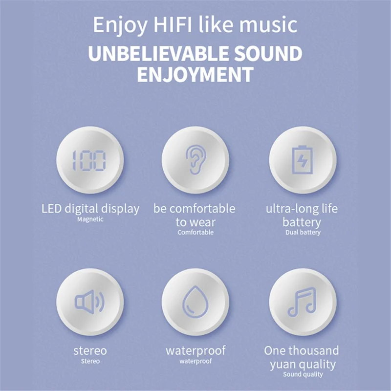 XG01 TWS Wireless Bluetooth-compatible Earphone Noise Reduction LED Light In-ear Headphone Earbud Headset with Digital Screen Charging Case - Purple