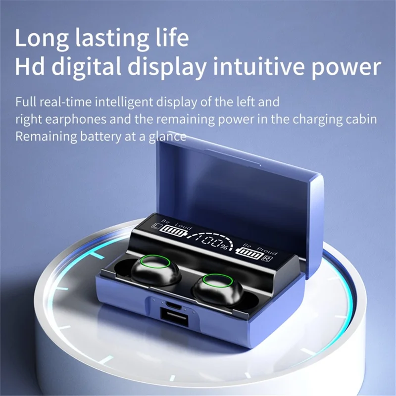 XG01 TWS Wireless Bluetooth-compatible Earphone Noise Reduction LED Light In-ear Headphone Earbud Headset with Digital Screen Charging Case - Purple