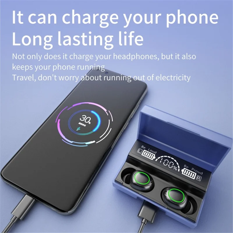 XG01 TWS Wireless Bluetooth-compatible Earphone Noise Reduction LED Light In-ear Headphone Earbud Headset with Digital Screen Charging Case - Purple