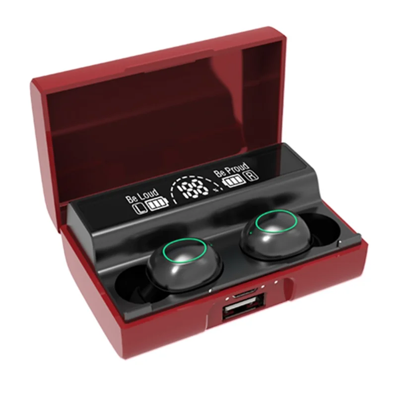 XG01 TWS Cuffie Wireless Bluetooth con Riduzione del Rumore, Luci LED, Auricolari In-ear con Schermo Digitale e Custodia di Ricarica - Rosso