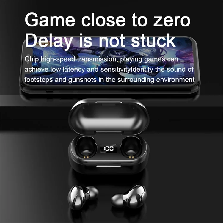T8 Wireless Bluetooth-compatible Headset with Charging Case LED Digital Display Sports Earbuds - White