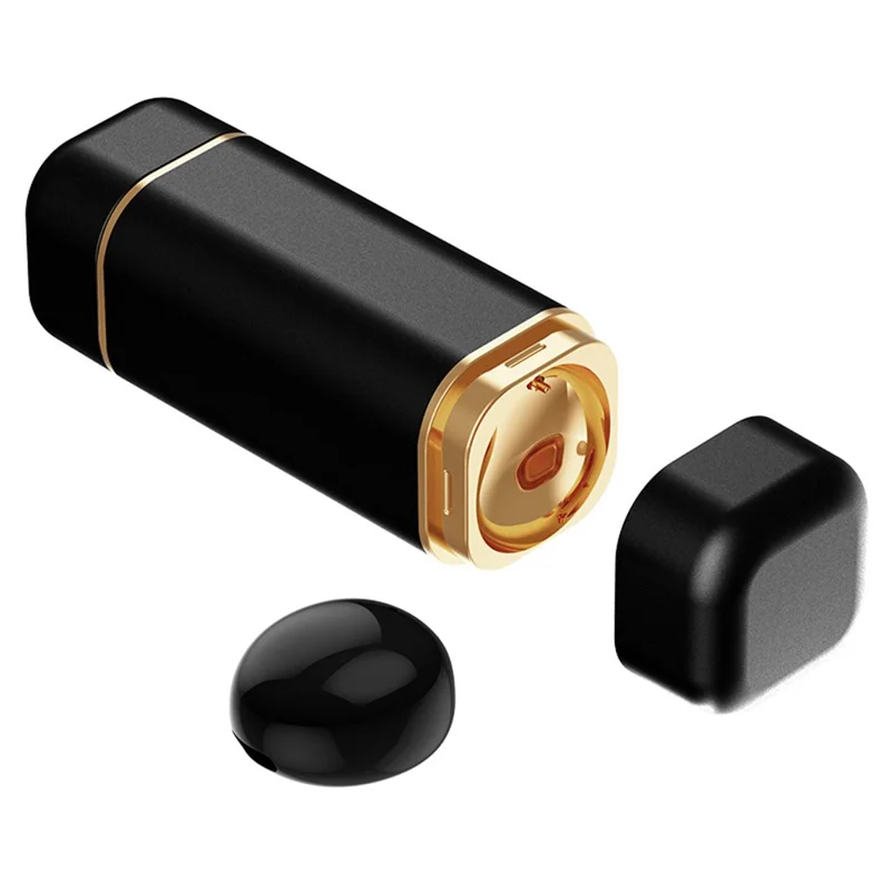Single Wireless Earphone Mini Bluetooth-compatible Headset Sports Headphone with Lipstick-shaped Charging Case - Black
