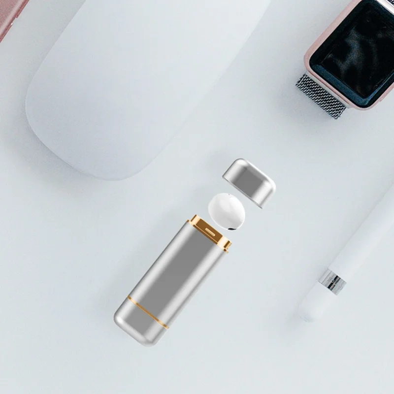 Single Wireless Earphone Mini Bluetooth-compatible Headset Sports Headphone with Lipstick-shaped Charging Case - Black