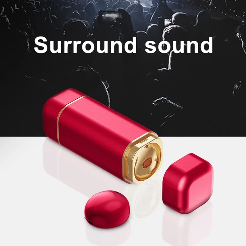 Single Wireless Earphone Mini Bluetooth-compatible Headset Sports Headphone with Lipstick-shaped Charging Case - Black