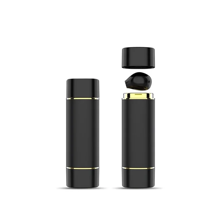 TWS Earphone Bluetooth 5.1 Wireless Sportkopfhörer Mit Lippenstift-förmiger Ladetasche - Schwarz