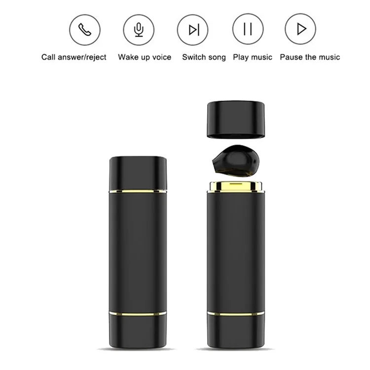 TWS Earphone Bluetooth 5.1 Wireless Sportkopfhörer Mit Lippenstift-förmiger Ladetasche - Schwarz