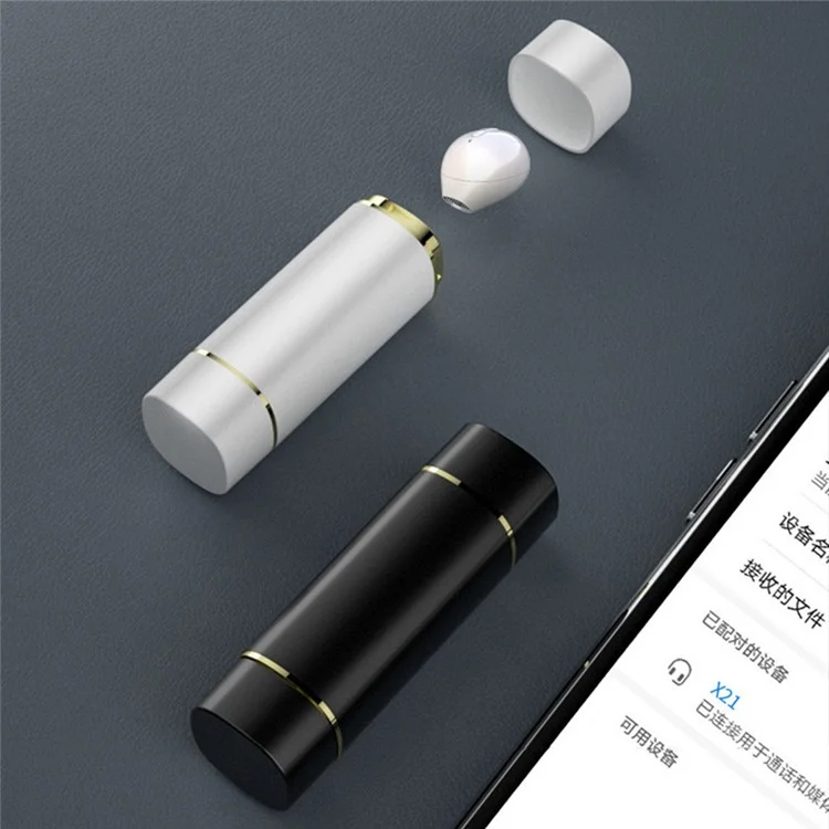 TWS Earphone Bluetooth 5.1 Wireless Sportkopfhörer Mit Lippenstift-förmiger Ladetasche - Schwarz