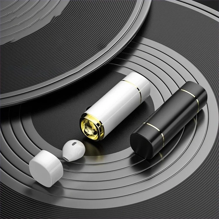 TWS Earphone Bluetooth 5.1 Wireless Sportkopfhörer Mit Lippenstift-förmiger Ladetasche - Schwarz