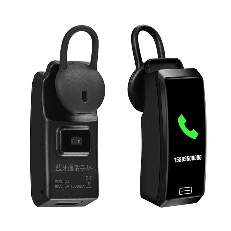 C3 2-in-1 Bluetooth-compatible Calling Wireless Headset Sports Tracker Alarm Clock Heart Rate Monitoring Smart Watch - Black