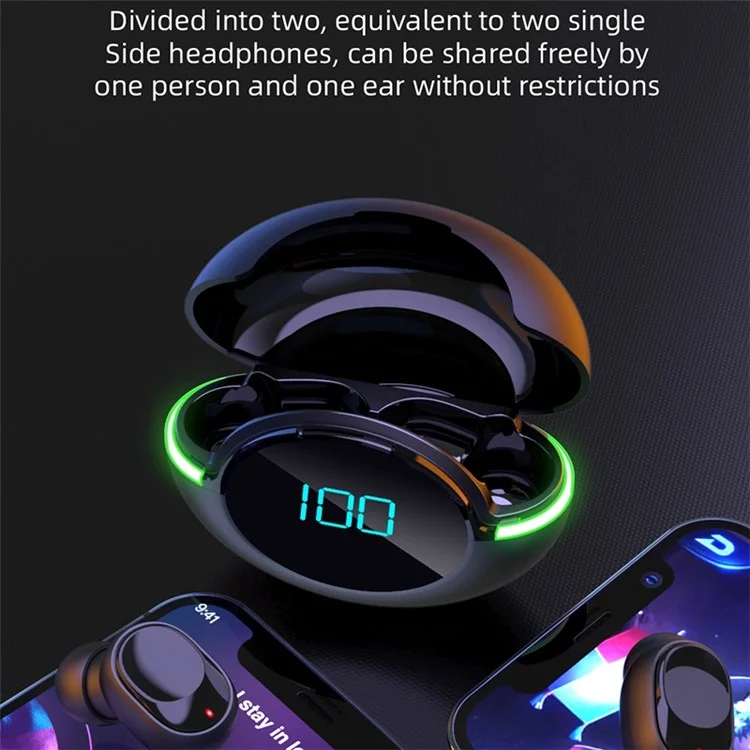 Y80 Bluetooth Aurbource Sports TWS Aurbuds Wireless In-earphone Con LED Digital Display Atmosphere Light