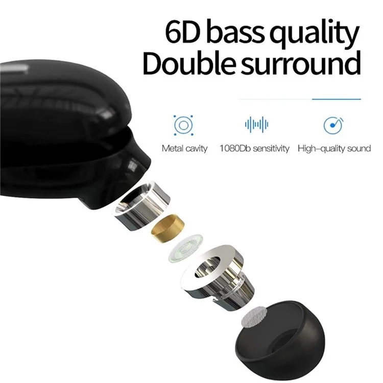 X9 Wireless In-ear Earbuds TWS Mini Sports Headphone Portable Bluetooth-compatible 5.0 Stereo Headset with Ear Caps - Black