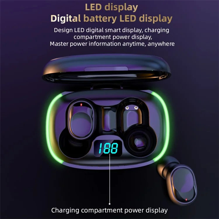 Fone de Ouvido Bluetooth Sem Fio Y70 TWS Mini Earbuds In-Ear Headphones IPX4 Resistente à Água Headset Esportivo com Tela Digital, Luz Pulsante